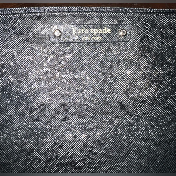 Kate Spade New York Graham Haven Lane Black Glitter Stripe Wristlet Clutch Bag - Picture 6 of 9